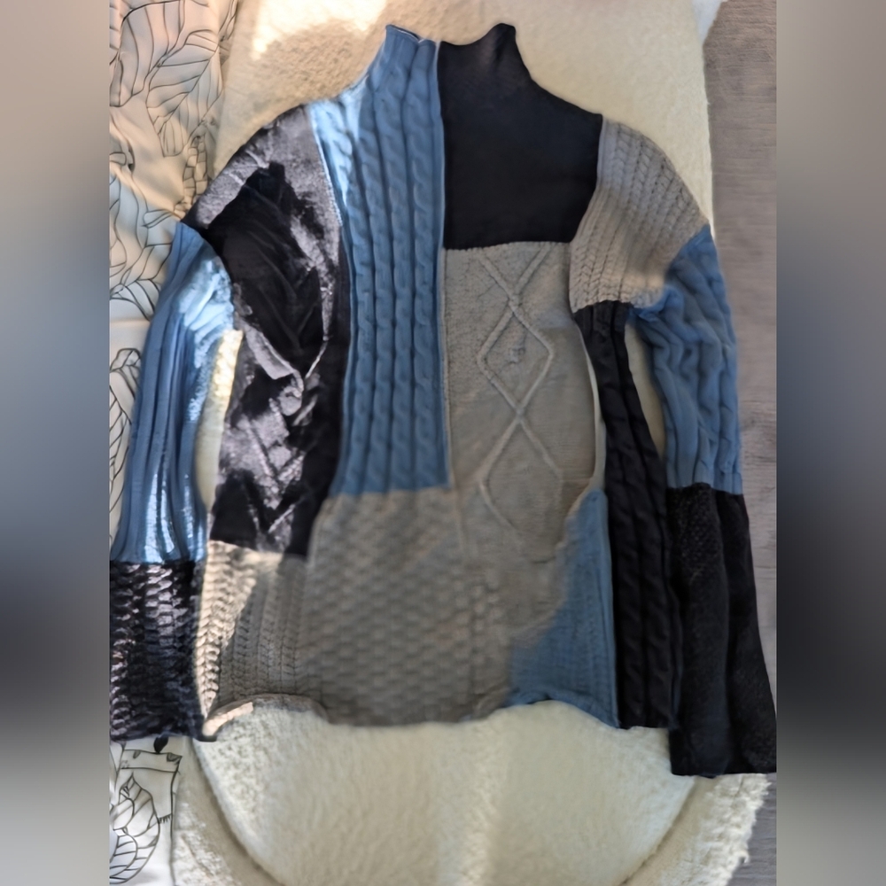 Anthropologie Black and Blue Patchwork Sweater